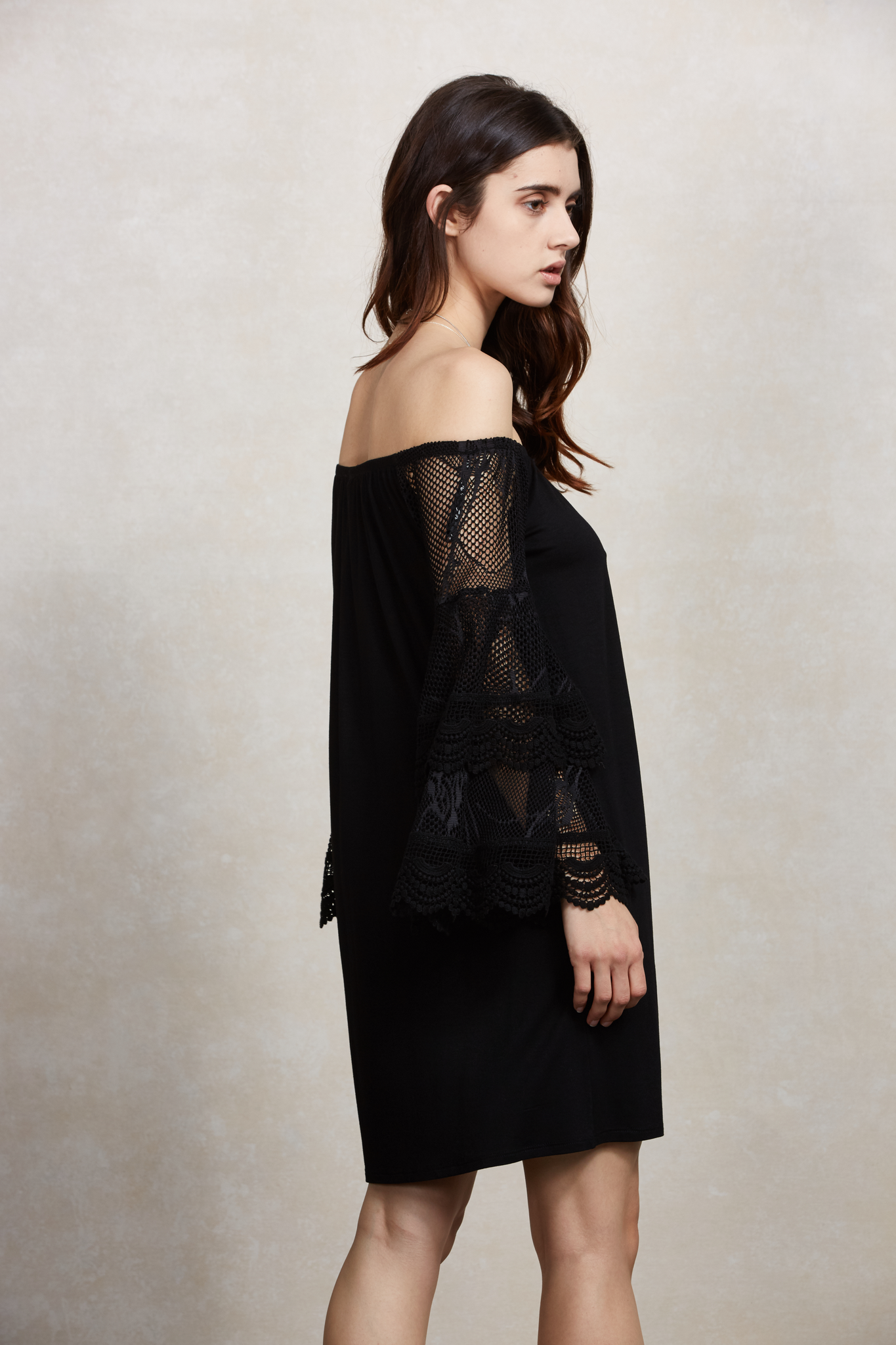 RHEA OFF SHOULDER DRESS (Black)-VD1787