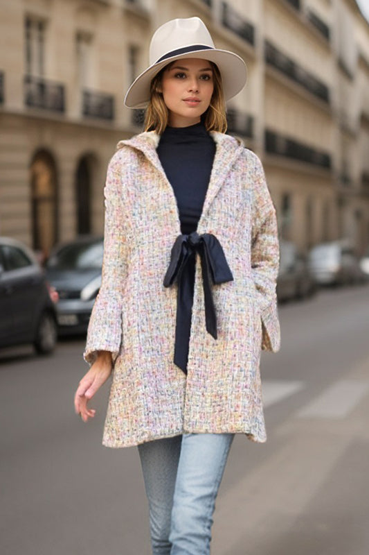 XANTHE FRONT TIE HOODI COAT (IVORY)-CVJ1966