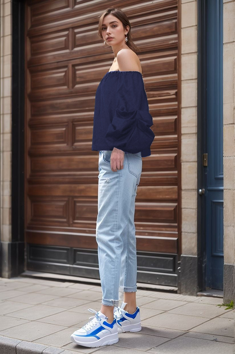JINA OFF SHOULDER TOP (NAVY LINEN)-CVT1661
