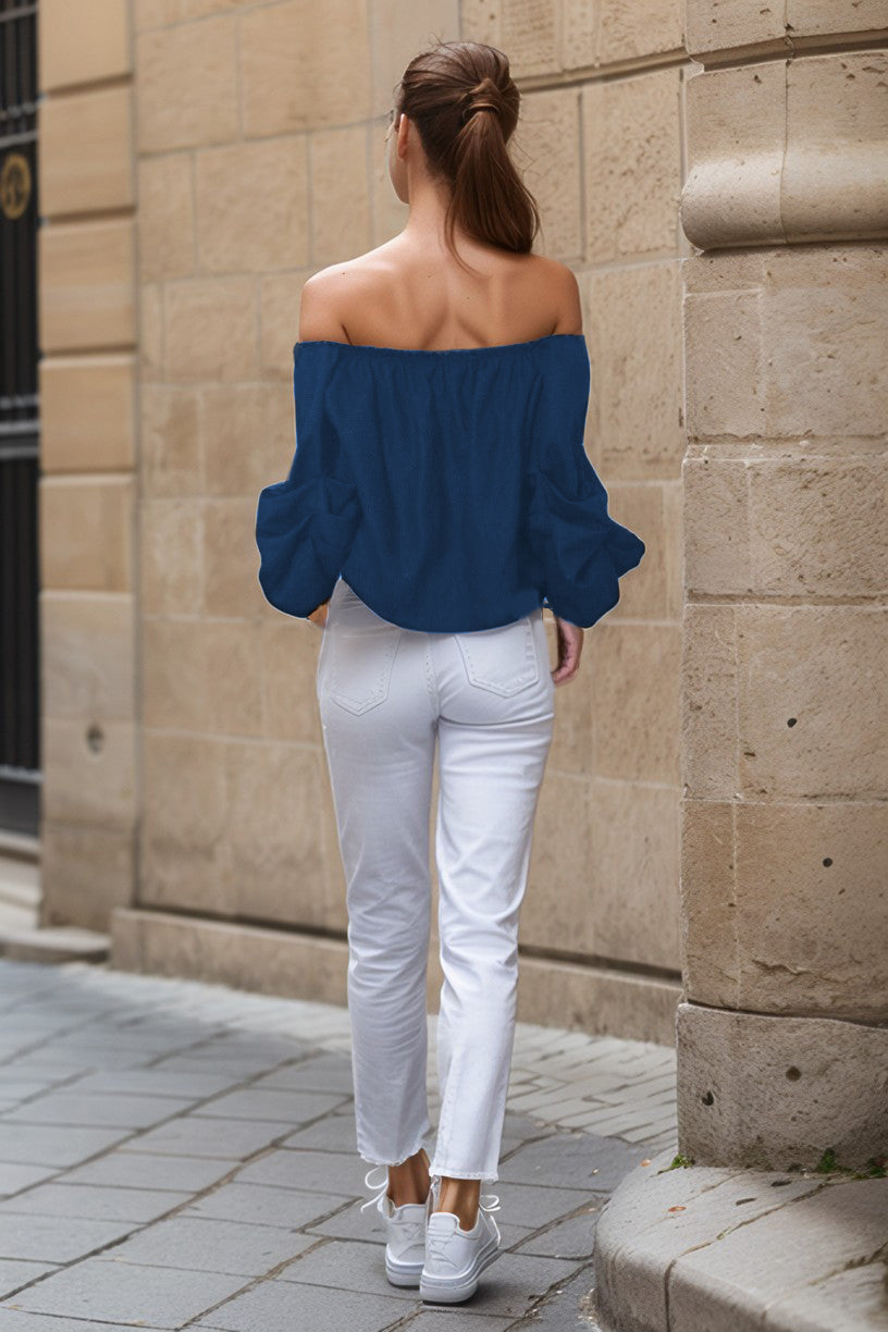 JINA OFF SHOULDER TOP (NAVY LINEN)-CVT1661