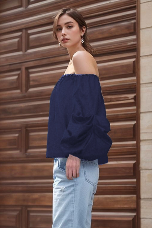 JINA OFF SHOULDER TOP (NAVY LINEN)-CVT1661