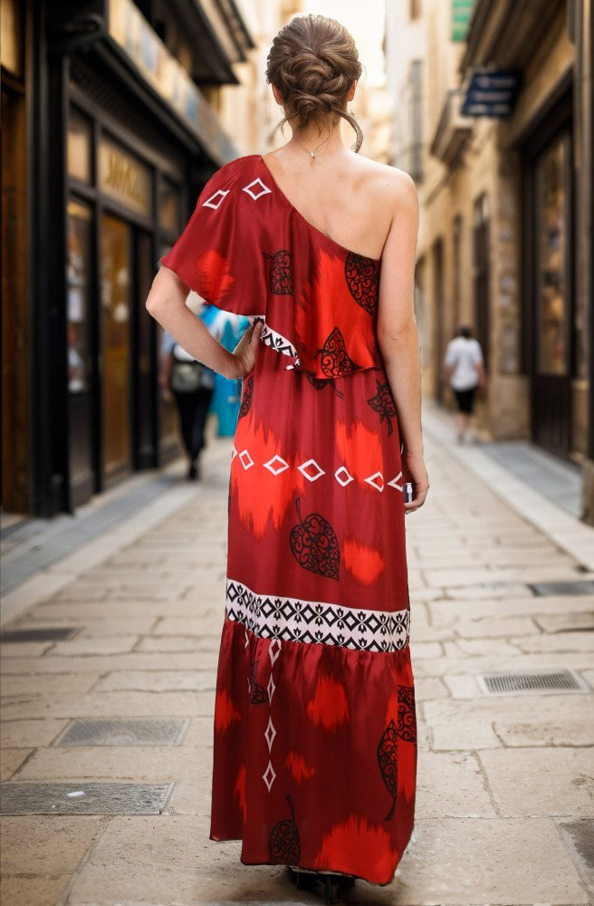 KAT ONE SHOULDER LONG DRESS (RED)- D7158