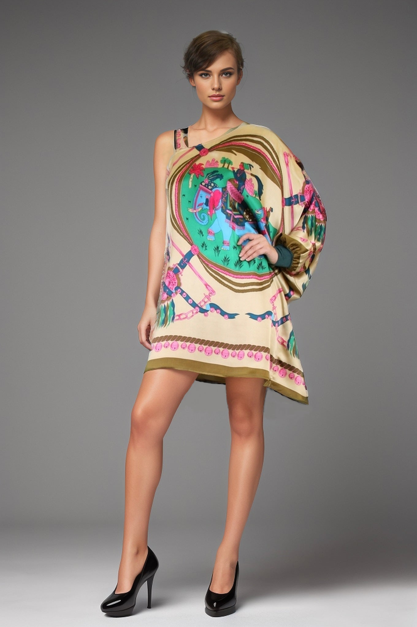 ELI CAFTAN DRESS (IVORY MULTI)-D7224