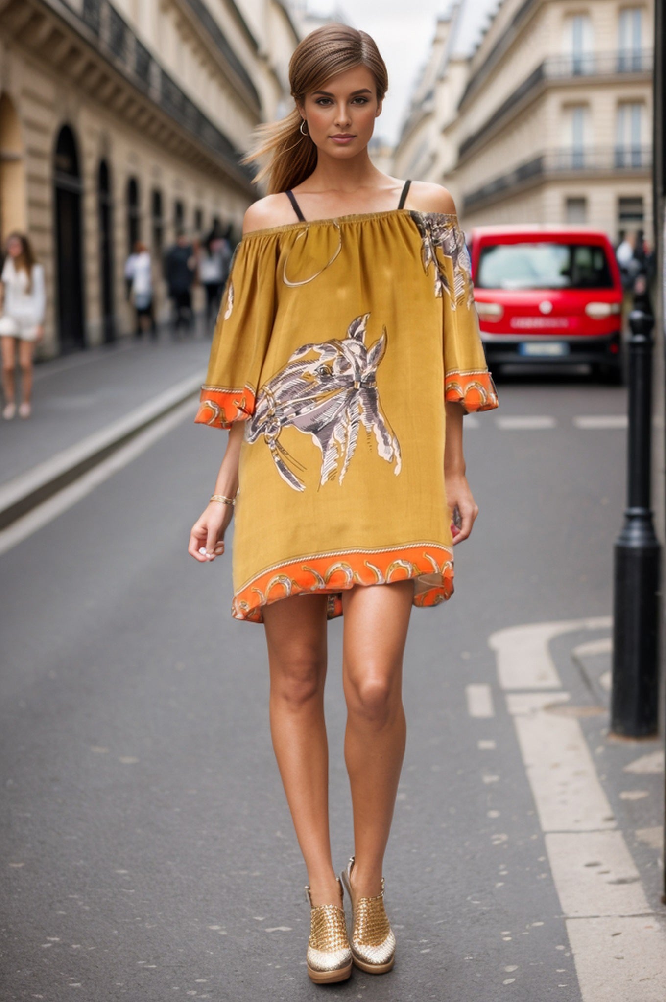OLIVER OFF SHOULDER DRESS (BRONZE)-D7391