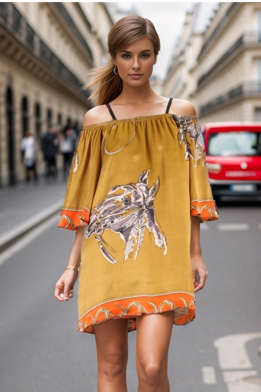 OLIVER OFF SHOULDER DRESS (BRONZE)-D7391