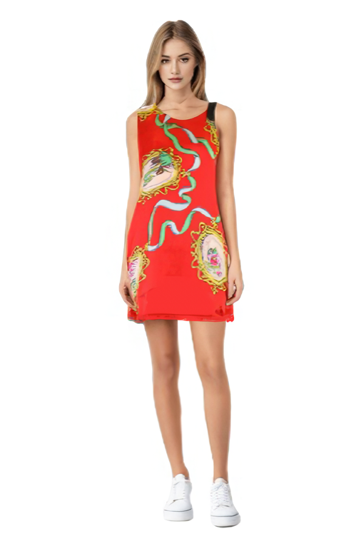 BOUQUET SHIFT DRESS (RED)- D7398