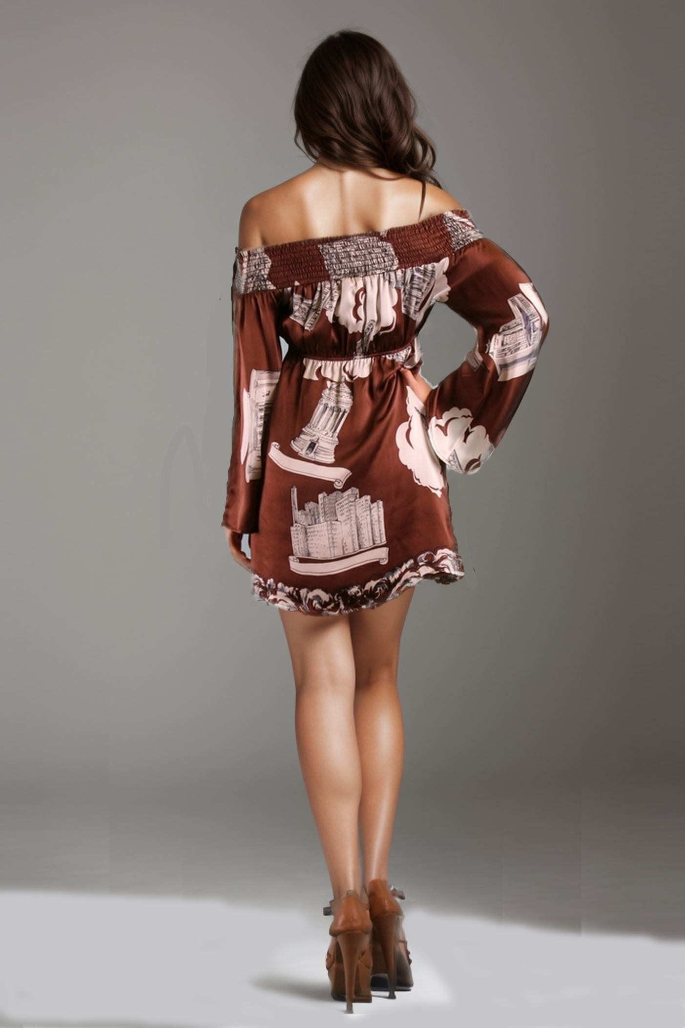 AUGUST  LONG SLEEVE DRESS (BROWN)-D8060