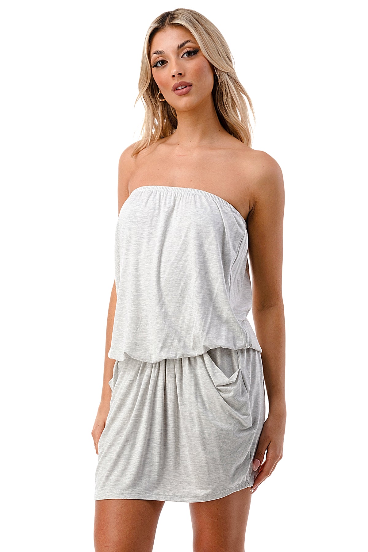 LOOSE POCKET TUBE DRESS (LT. ASH GREY)-JD6871