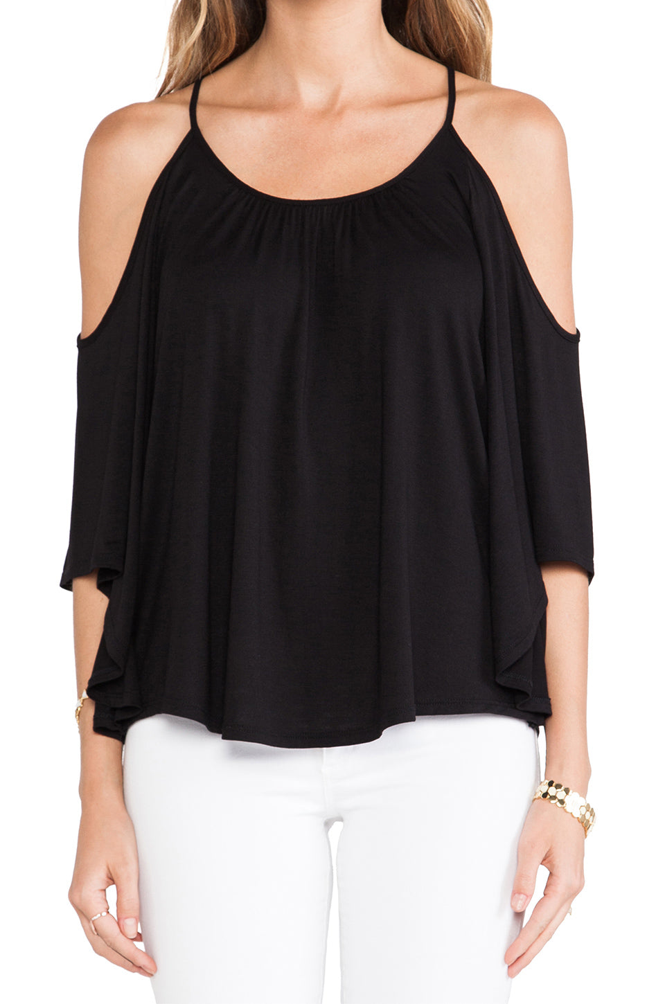 NICK OPEN SHOULDER TOP (BLACK)- JT7352