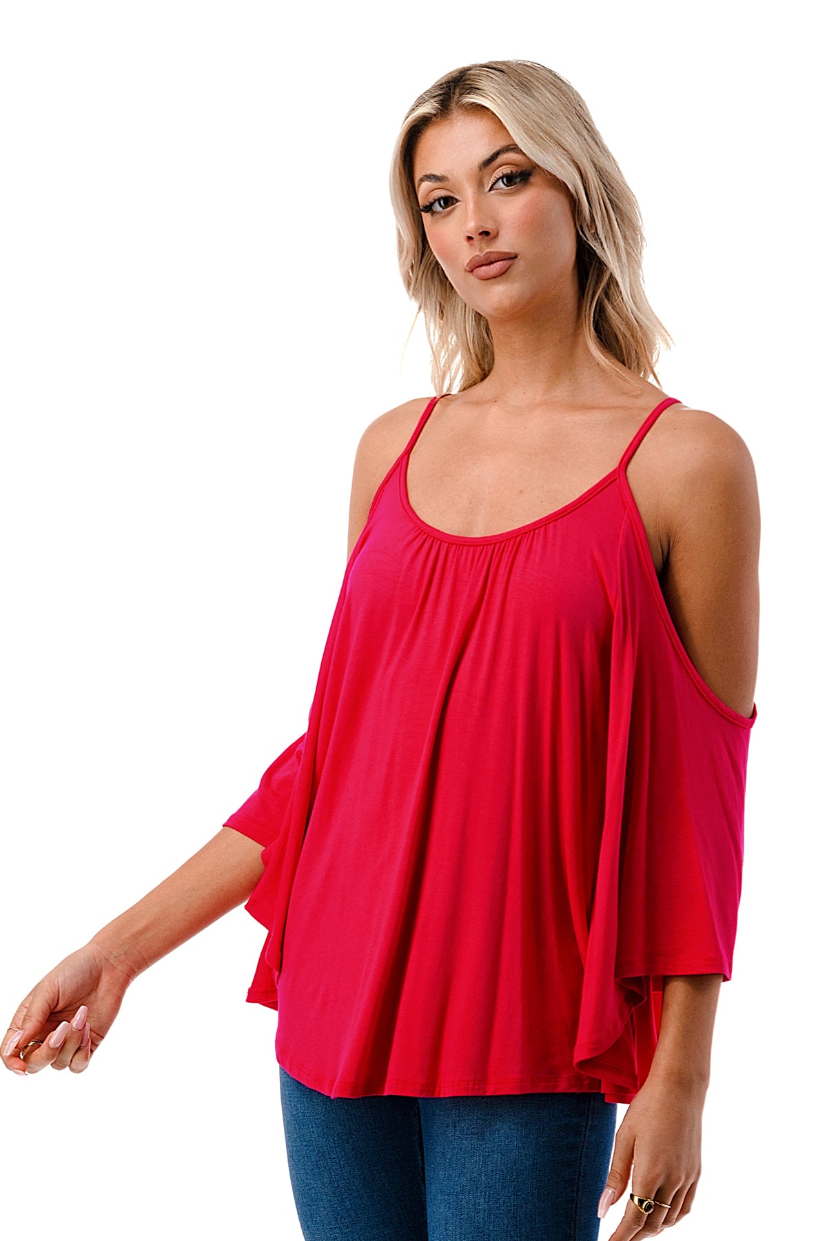 NICK OPEN SHOULDER TOP (FUSCHIA)- JT7352