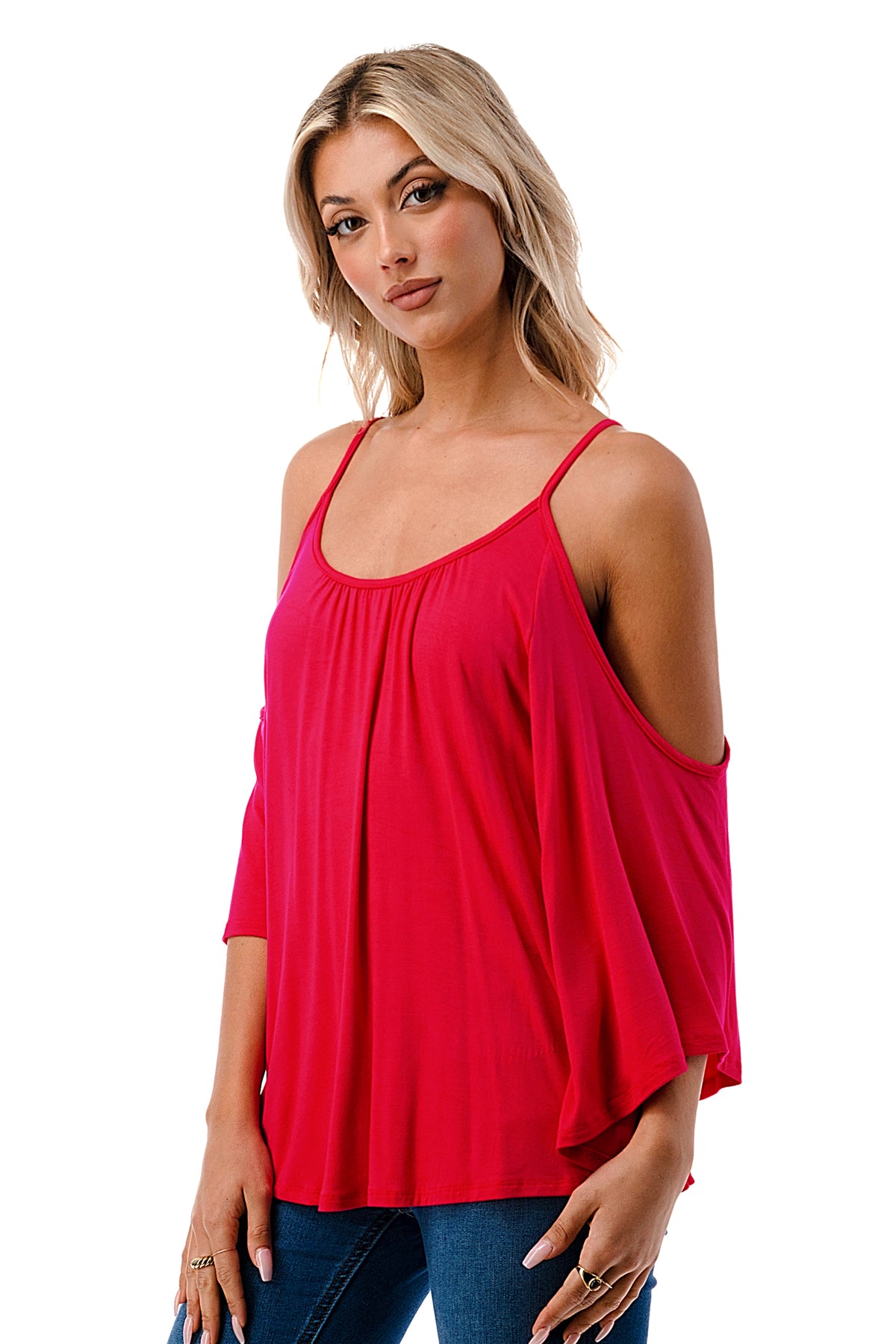 NICK OPEN SHOULDER TOP (FUSCHIA)- JT7352