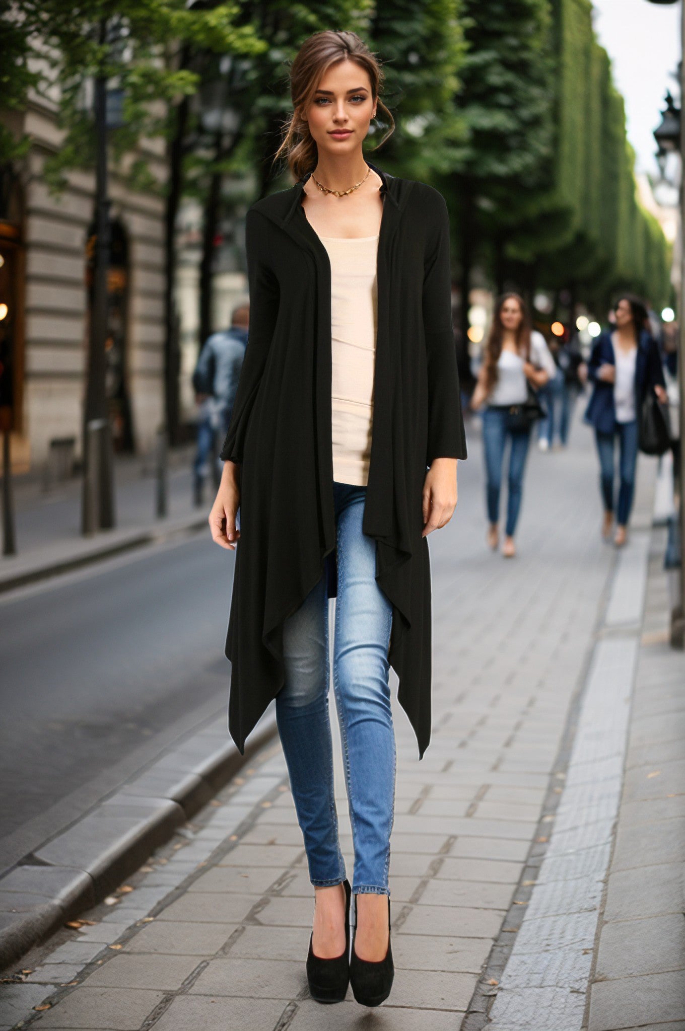 JESSIE HOODED CARDIGAN (BLACK)-JT7396