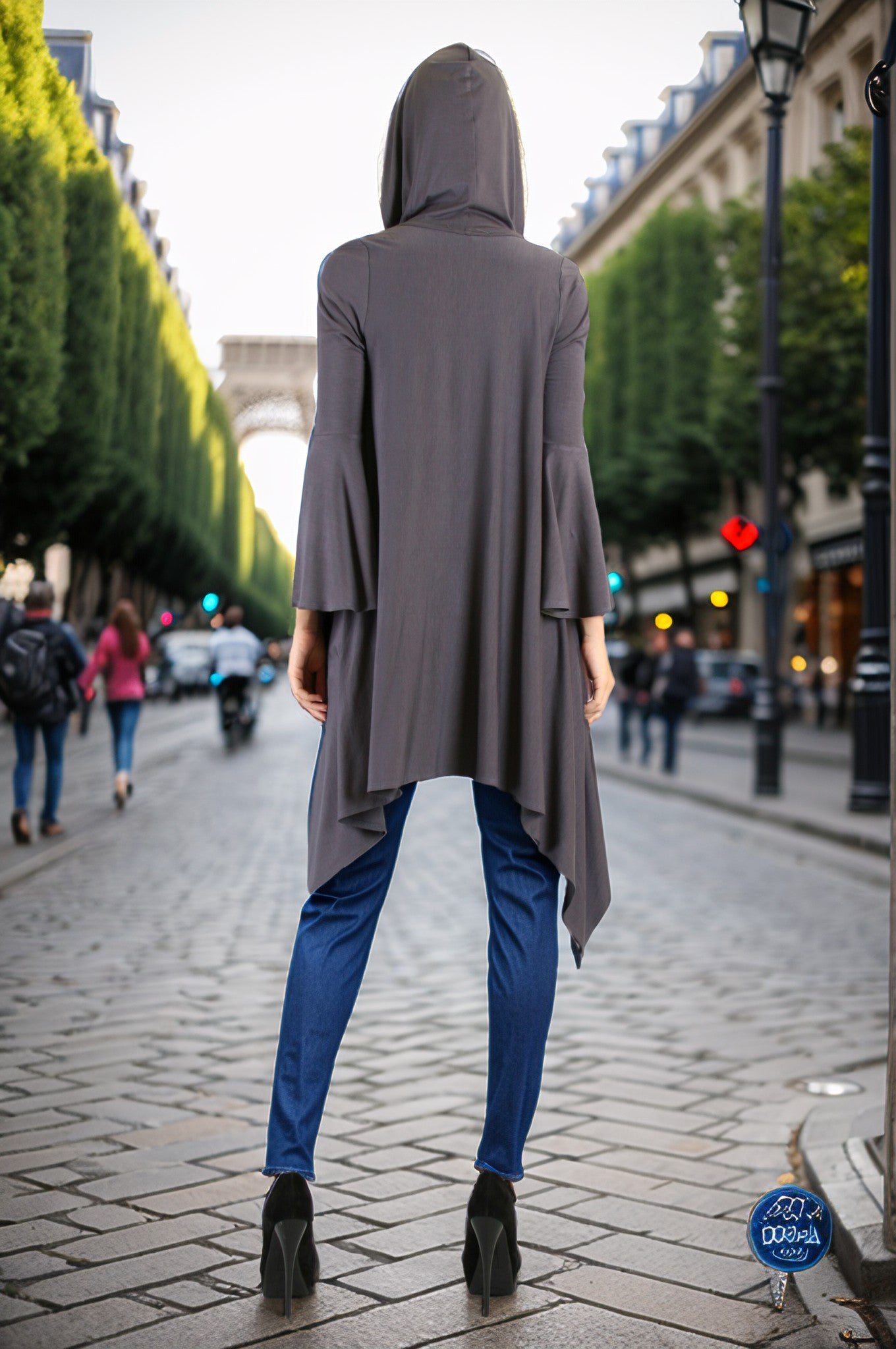 JESSIE HOODED CARDIGAN (CHARCOAL)-JT7396
