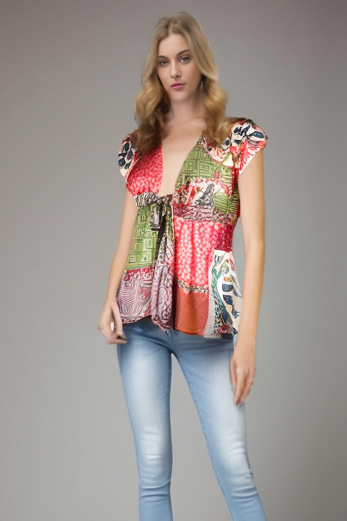 JASMINE V NECK BLOUSE (RED)- T7681