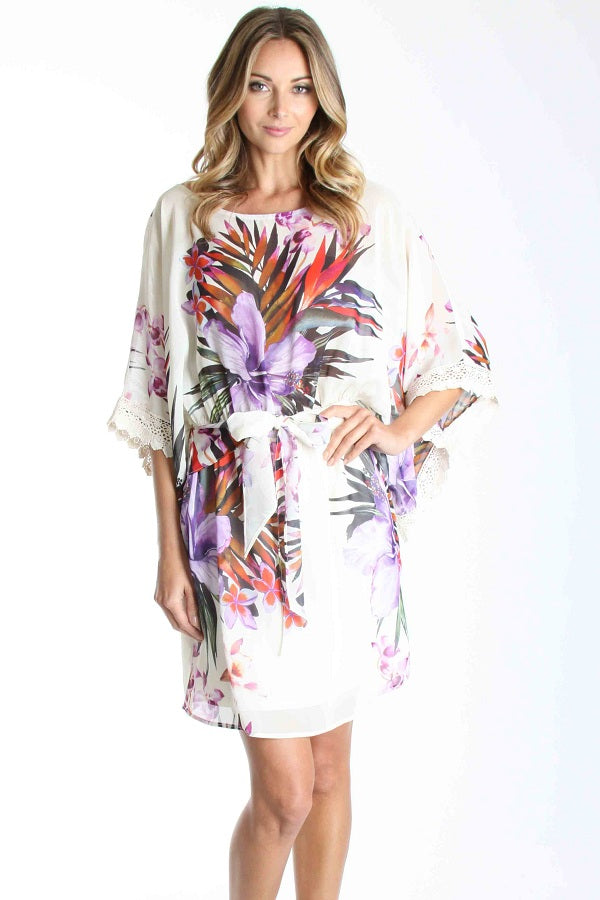 VANORA KIMONO DRESS (IVORY FLORAL)- VD1073