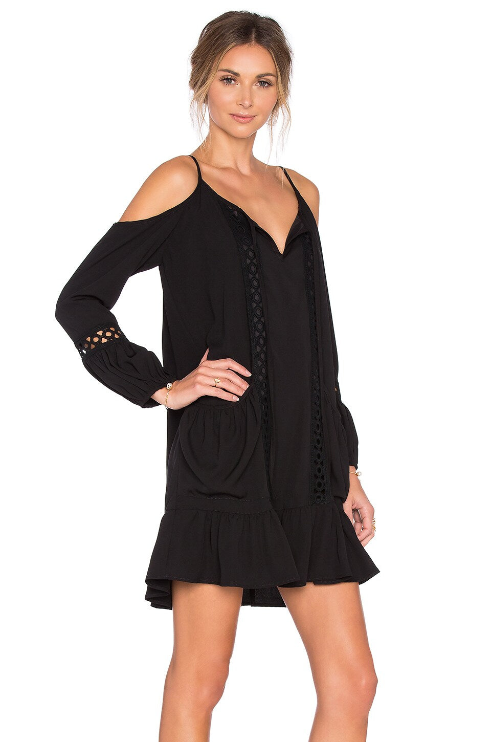 SAMIRA OPEN SHOULDER DRESS (BLACK)-VD1225