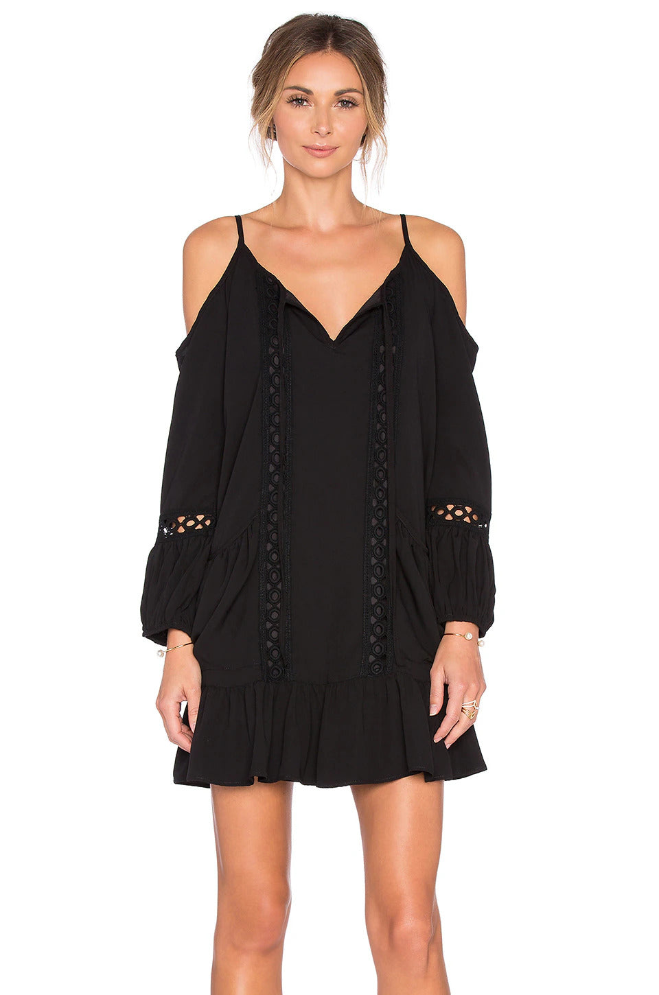 SAMIRA OPEN SHOULDER DRESS (BLACK)-VD1225