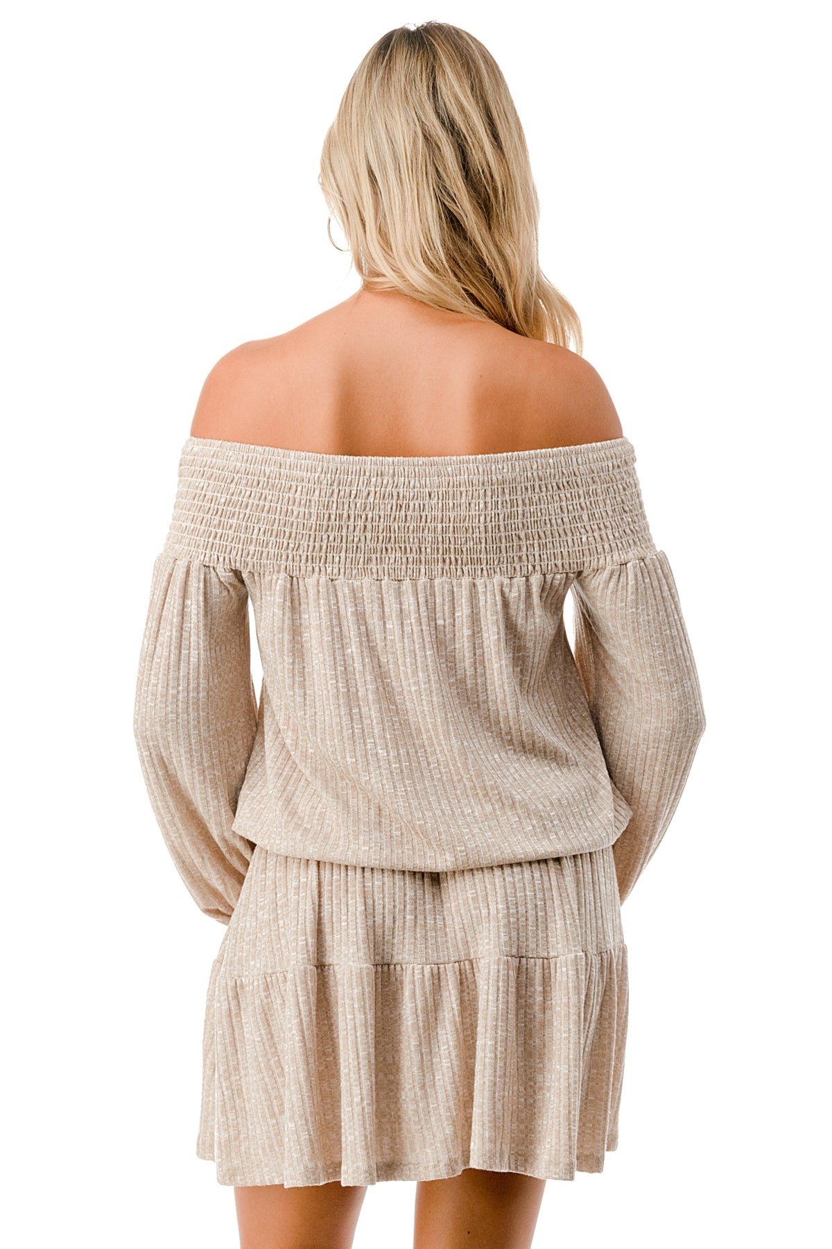MARGO OFF SHOULDER DRESS (CAMEL HACCI)- VD2813