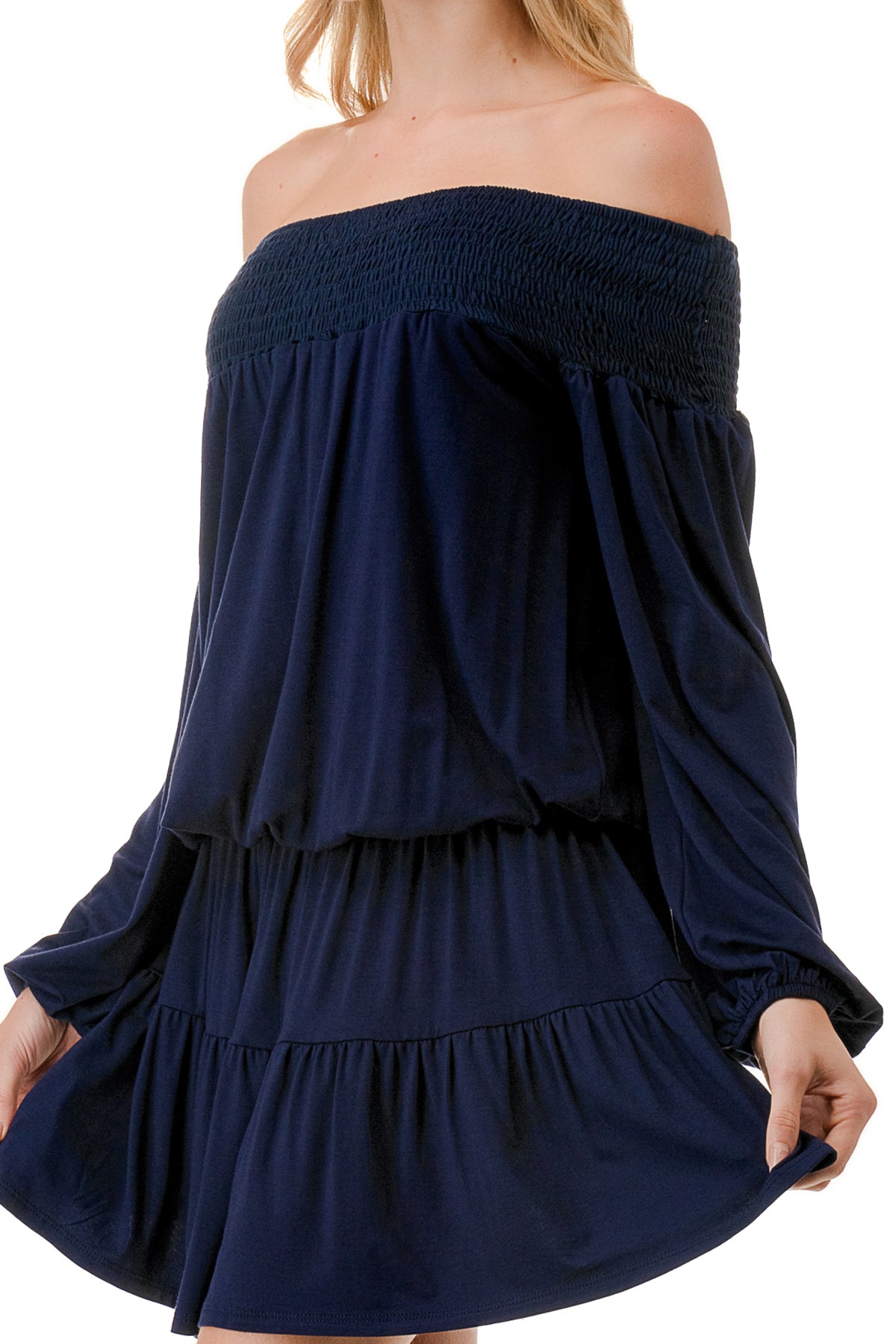 MARGO OFF SHOULDER DRESS (NAVY)- VD2813