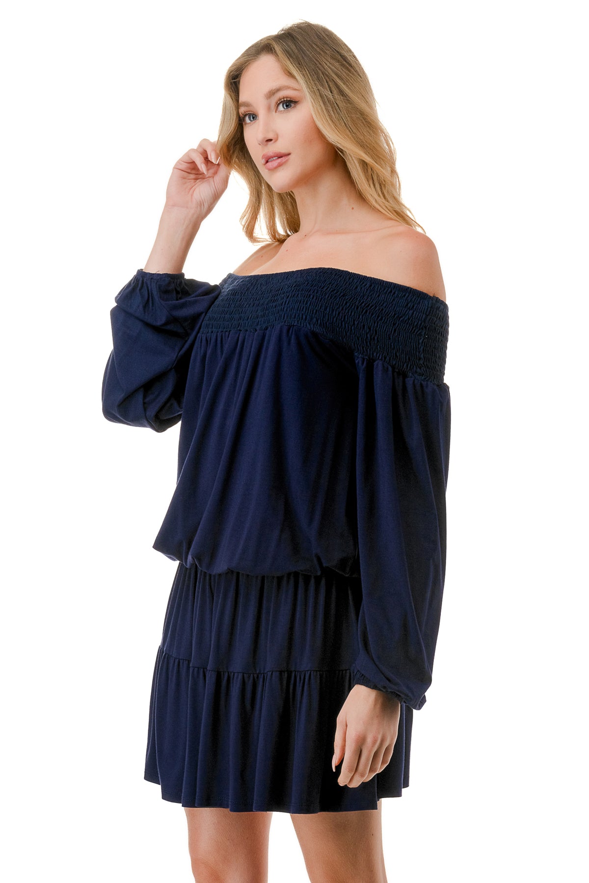 MARGO OFF SHOULDER DRESS (NAVY)- VD2813