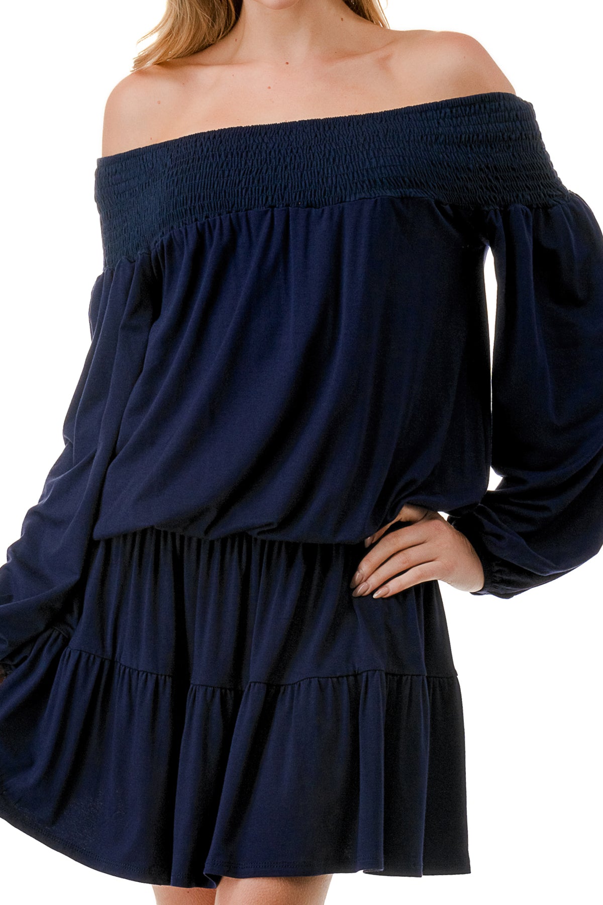 MARGO OFF SHOULDER DRESS (NAVY)- VD2813