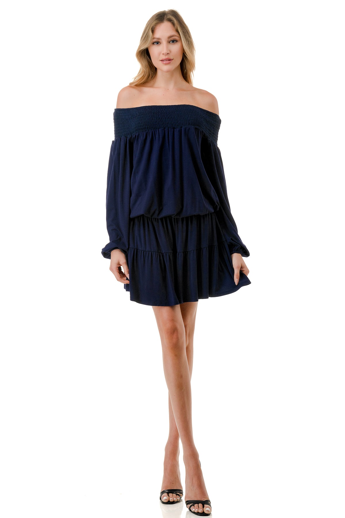 MARGO OFF SHOULDER DRESS (NAVY)- VD2813