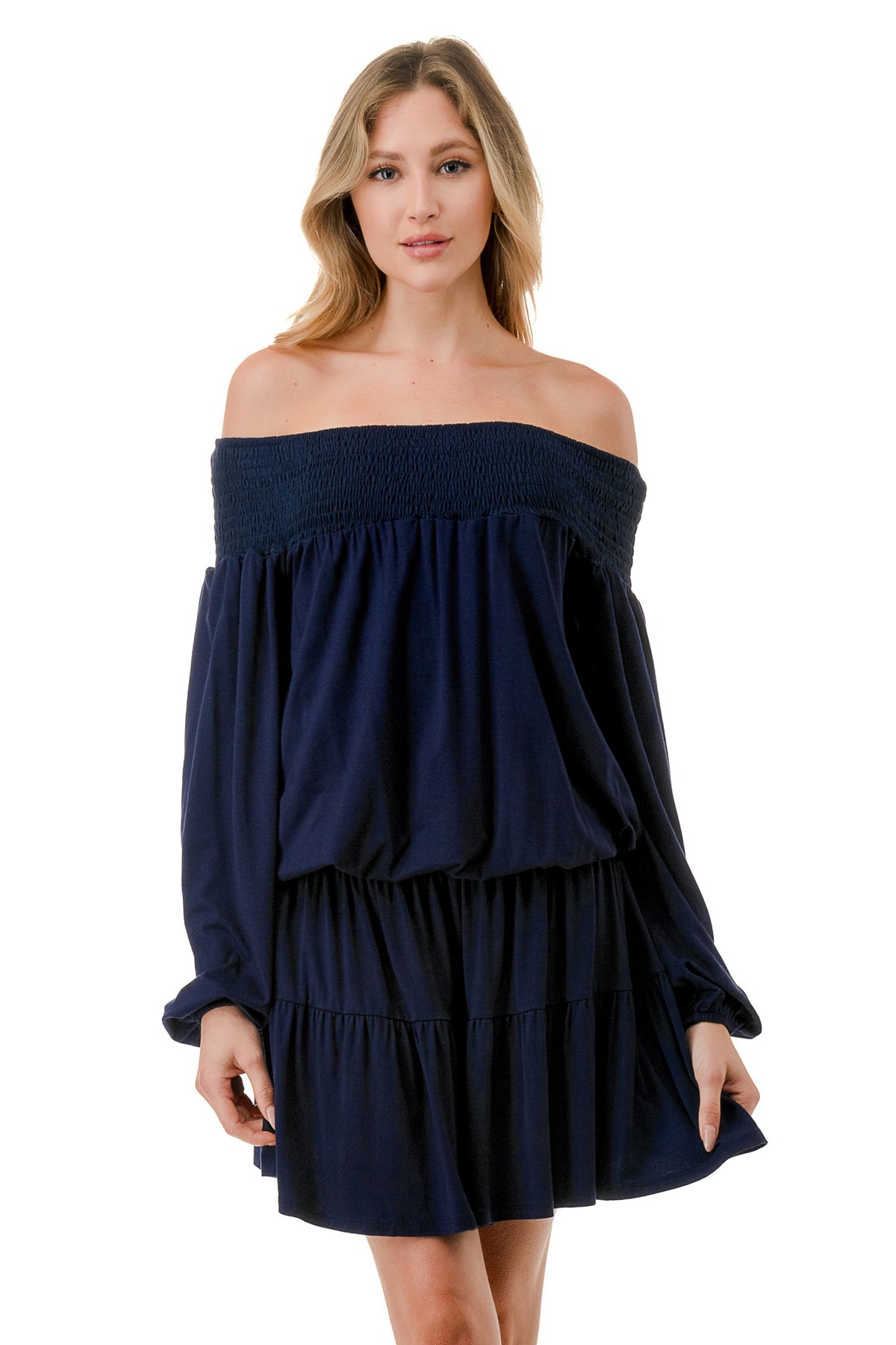 MARGO OFF SHOULDER DRESS (NAVY)- VD2813