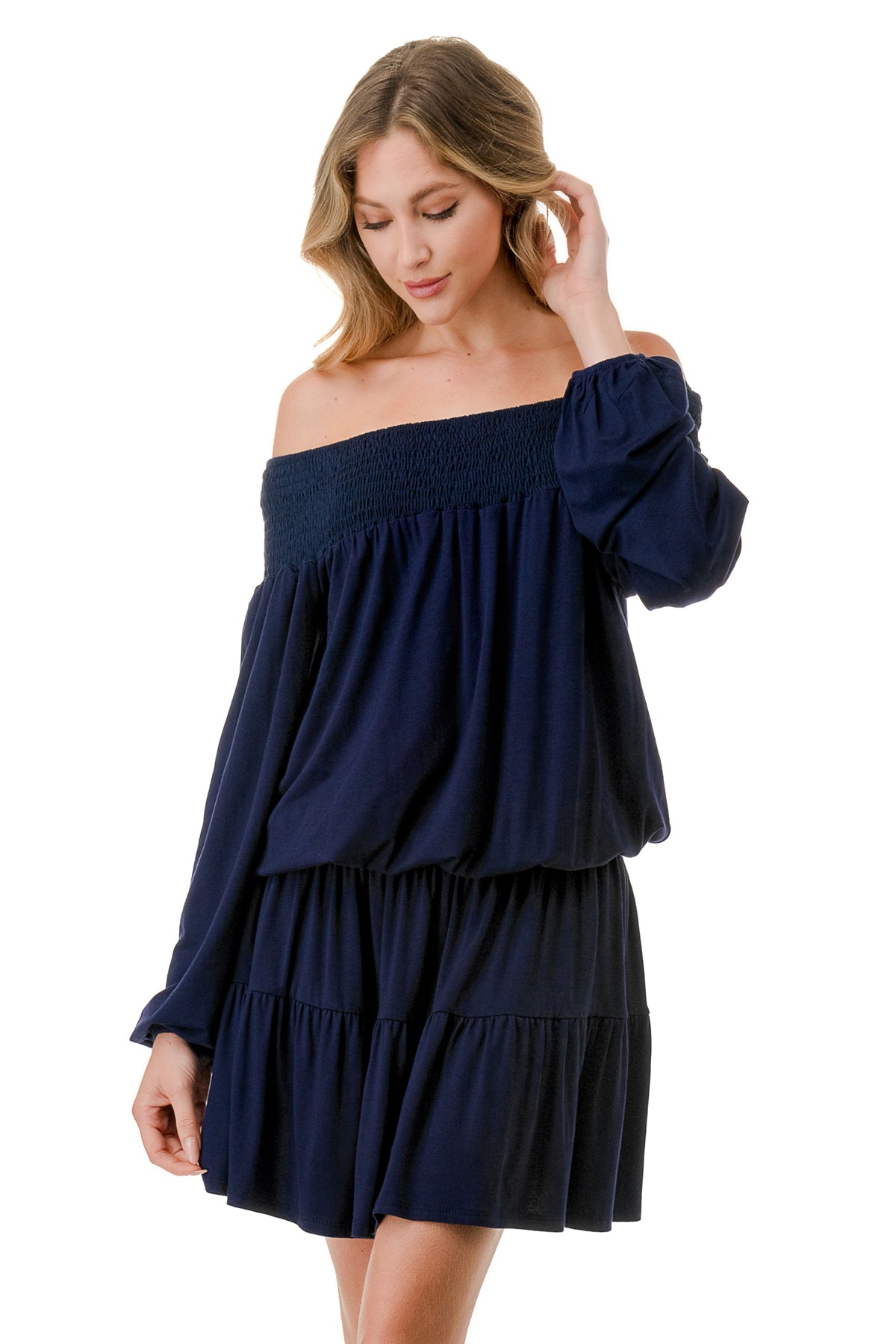 MARGO OFF SHOULDER DRESS (NAVY)- VD2813