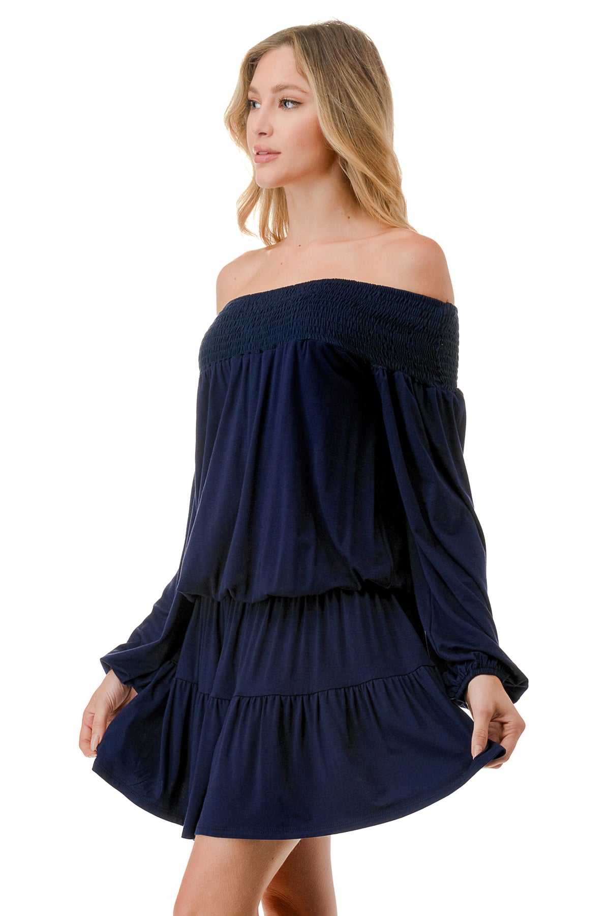 MARGO OFF SHOULDER DRESS (NAVY)- VD2813