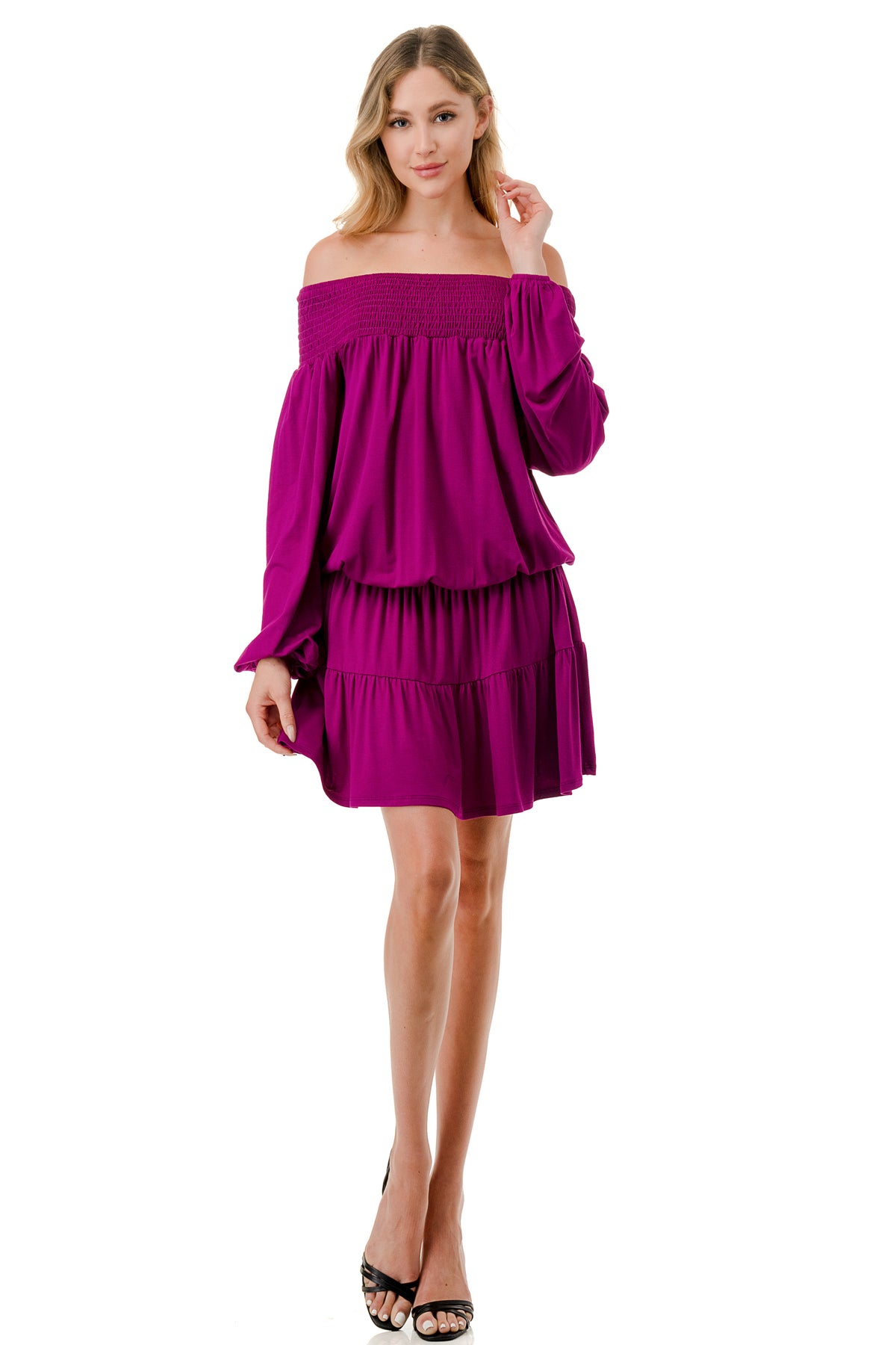 Pre-Order: 2023/09/15 MARGO OFF SHOULDER DRESS (MAGENTA)- VD2813