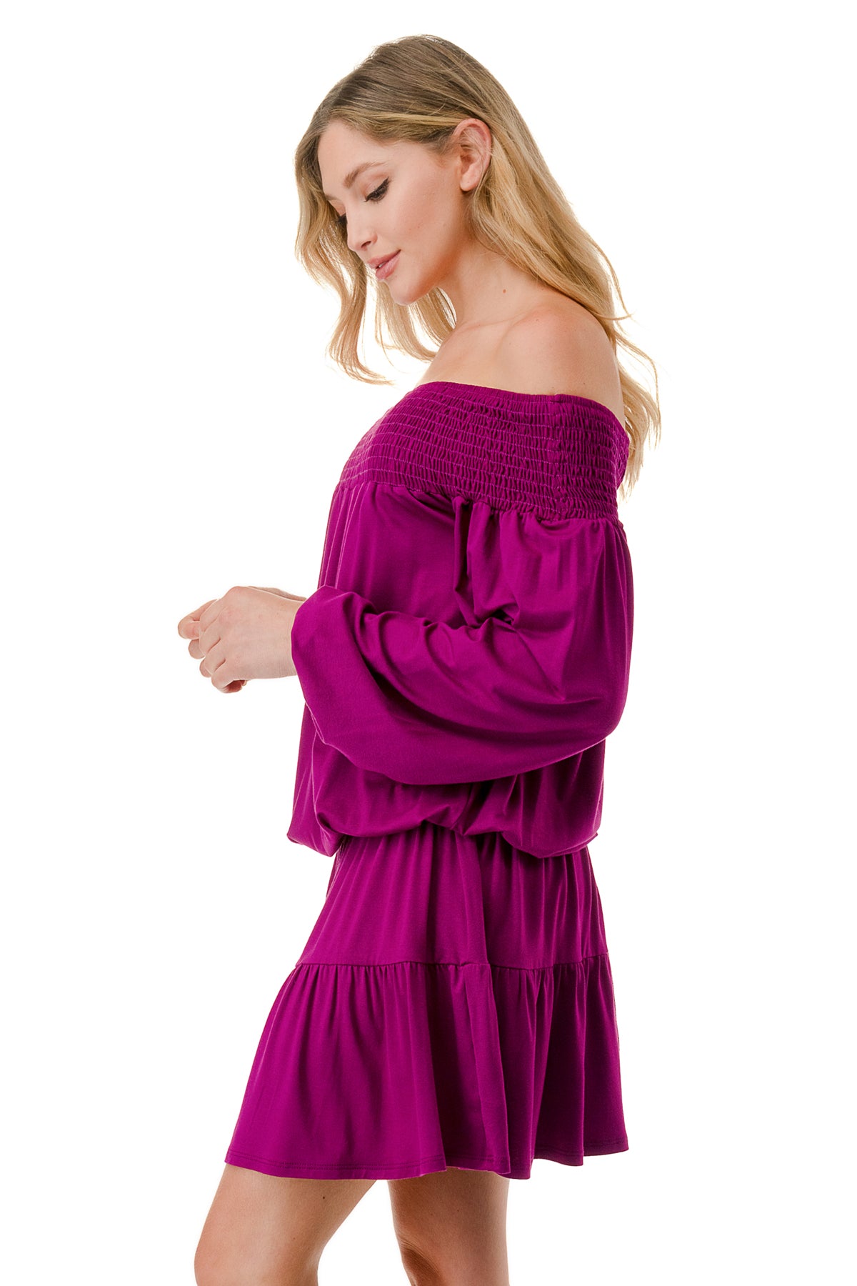 Pre-Order: 2023/09/15 MARGO OFF SHOULDER DRESS (MAGENTA)- VD2813