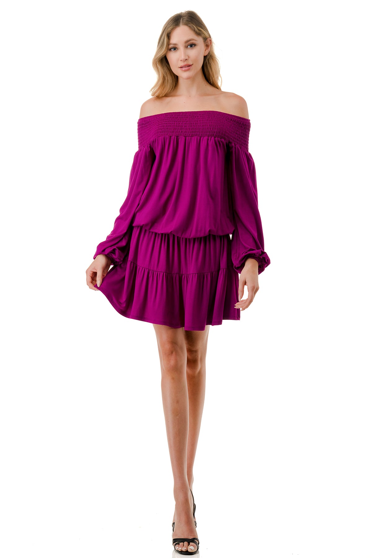 Pre-Order: 2023/09/15 MARGO OFF SHOULDER DRESS (MAGENTA)- VD2813