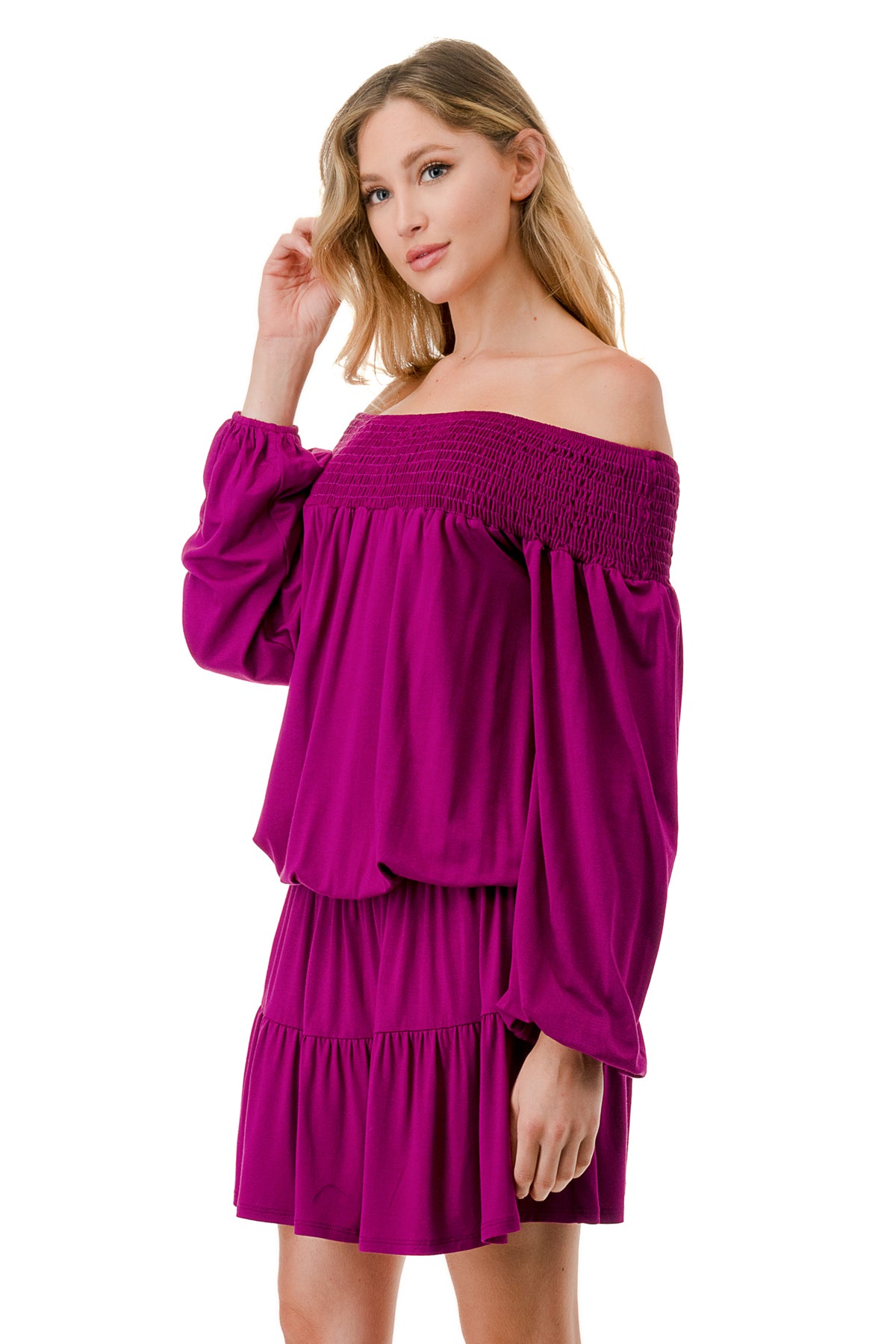 Pre-Order: 2023/09/15 MARGO OFF SHOULDER DRESS (MAGENTA)- VD2813