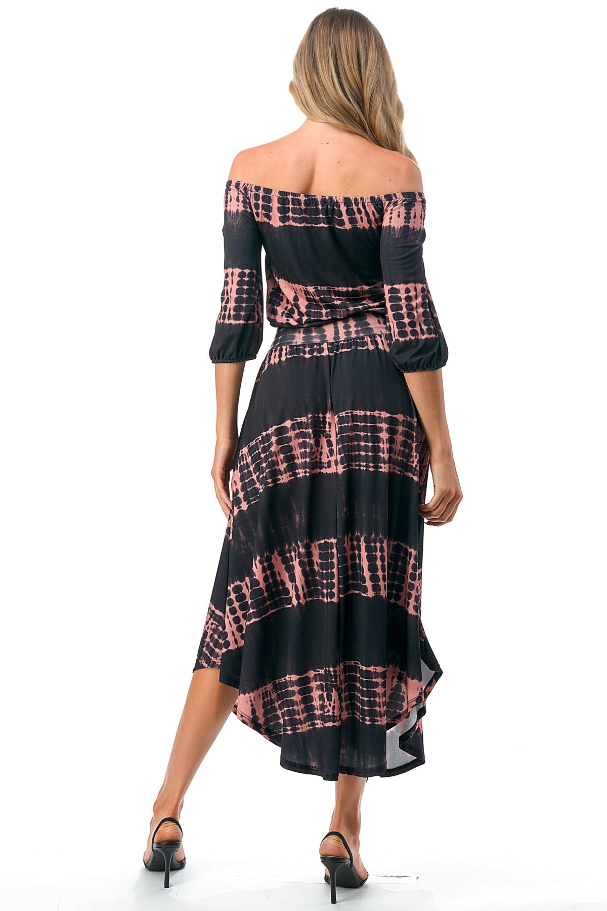 FRANCES OFF SHOULDER DRESS (BLACK / RUST TIE DYE)- VD3163