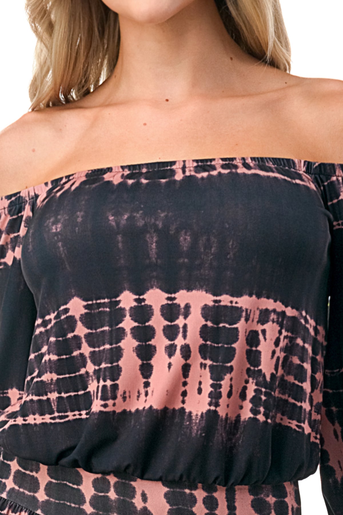 FRANCES OFF SHOULDER DRESS (BLACK / RUST TIE DYE)- VD3163