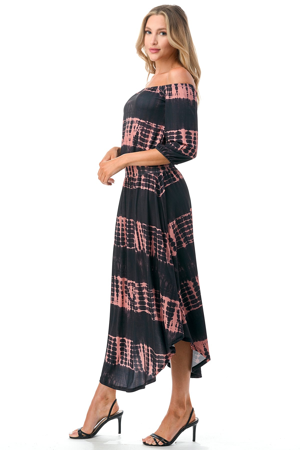 FRANCES OFF SHOULDER DRESS (BLACK / RUST TIE DYE)- VD3163