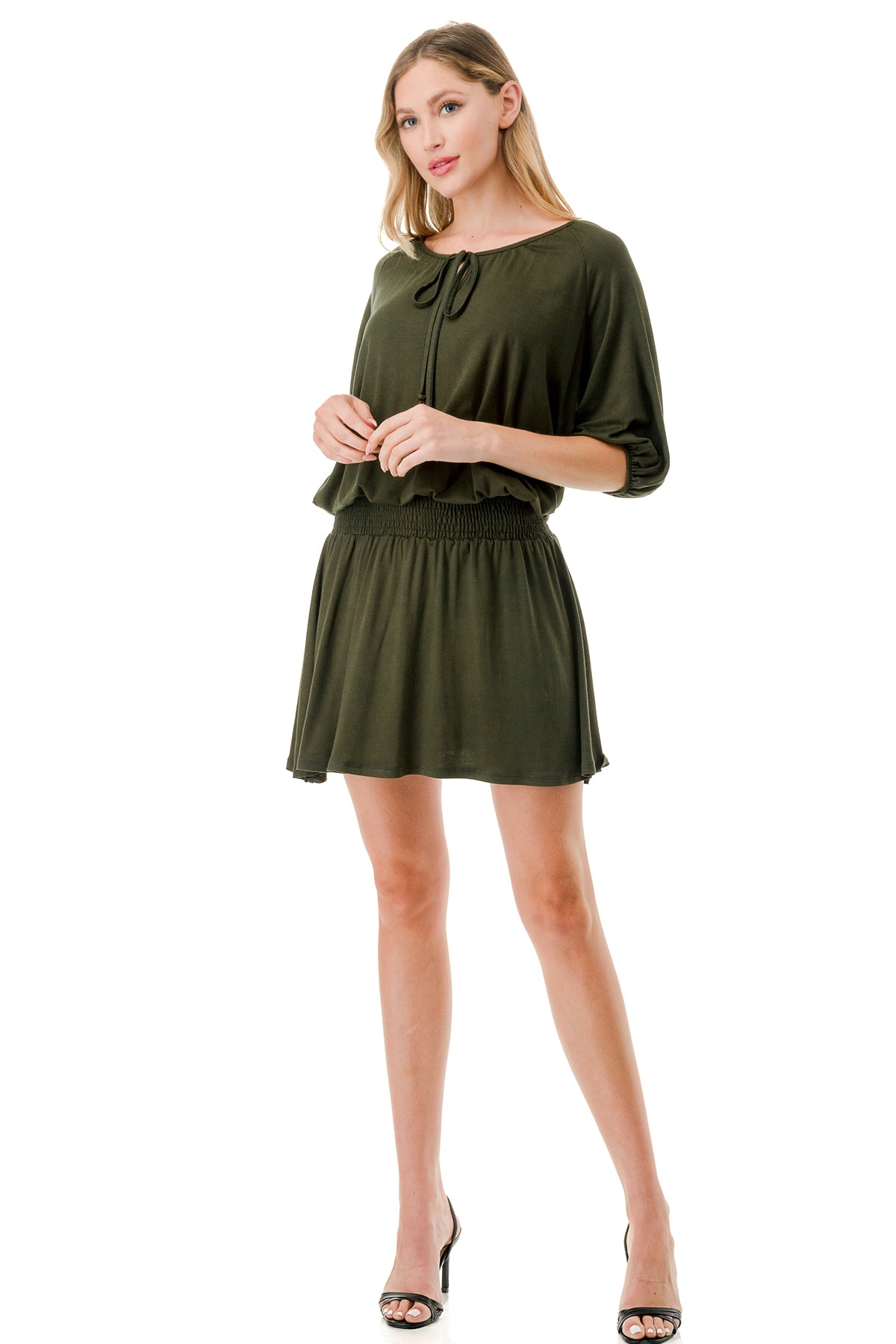 ALESSIA FRONT TIE DRESS (OLIVE)- VD3239