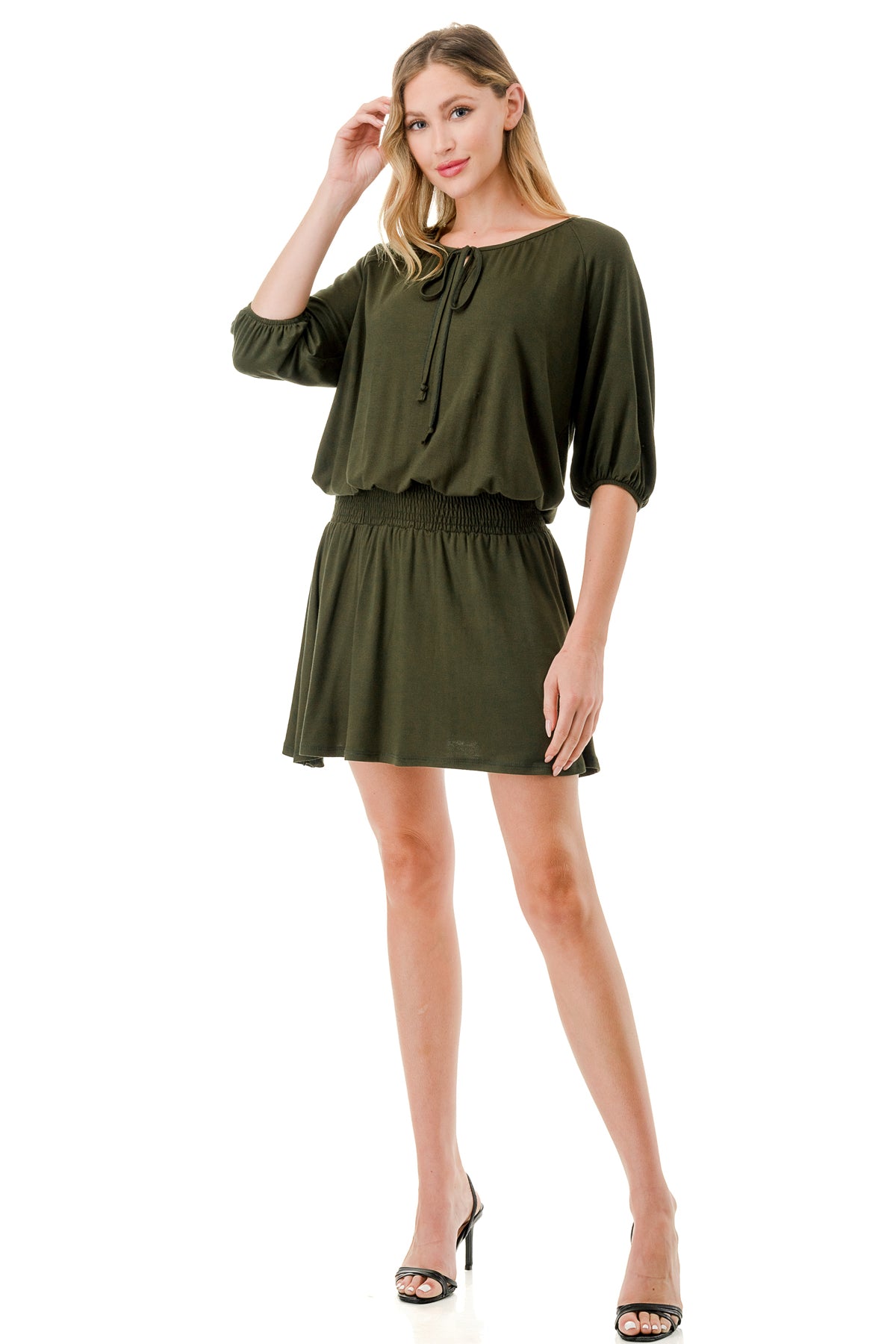 ALESSIA FRONT TIE DRESS (OLIVE)- VD3239