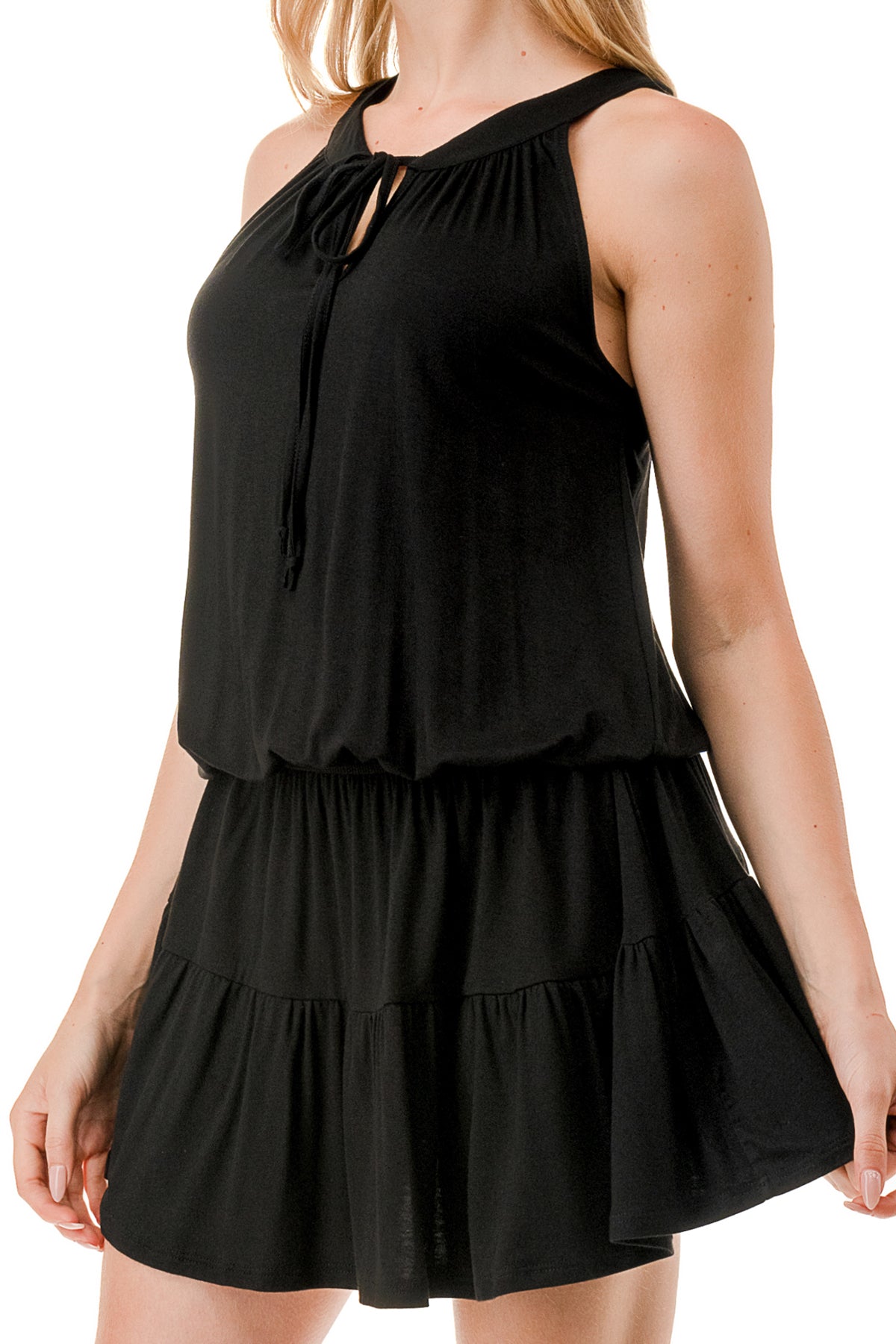 ALESSIA FRONT TIE RUFFLE DRESS (BLACK)- VD3240