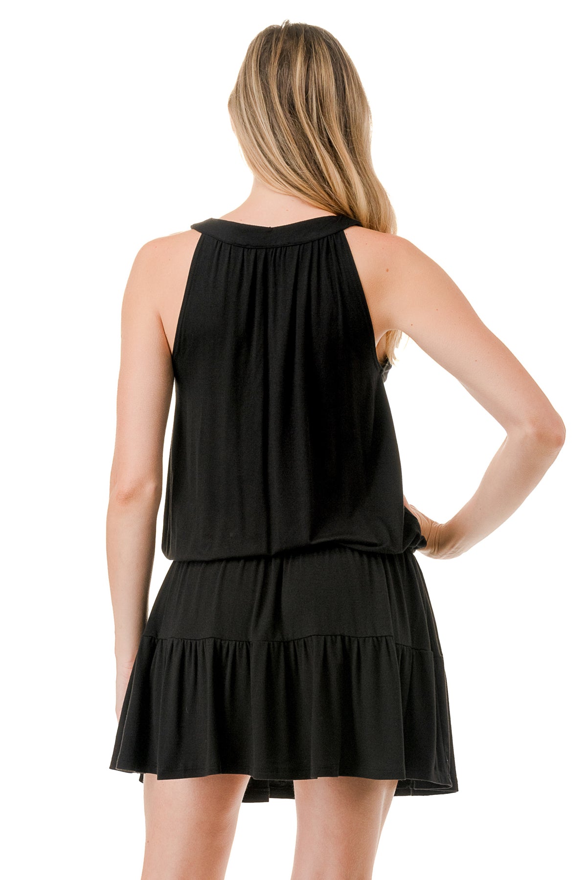 ALESSIA FRONT TIE RUFFLE DRESS (BLACK)- VD3240