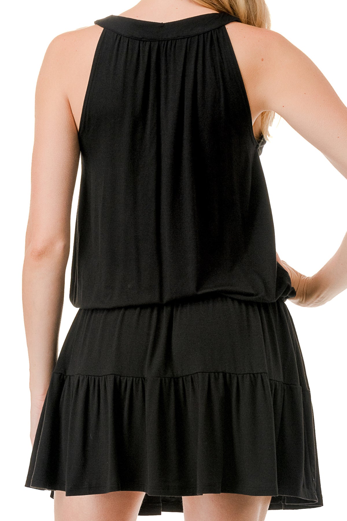 ALESSIA FRONT TIE RUFFLE DRESS (BLACK)- VD3240