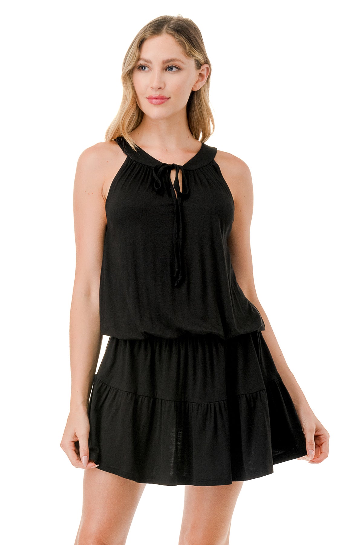 ALESSIA FRONT TIE RUFFLE DRESS (BLACK)- VD3240