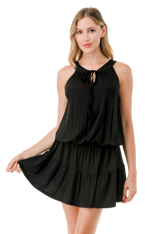 ALESSIA FRONT TIE RUFFLE DRESS (BLACK)- VD3240