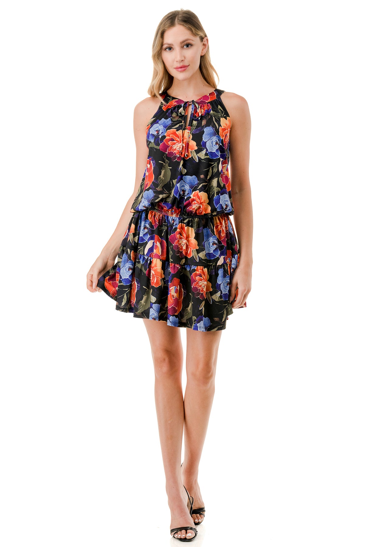 ALESSIA FRONT TIE RUFFLE DRESS (FALL FLOWER)- VD3240