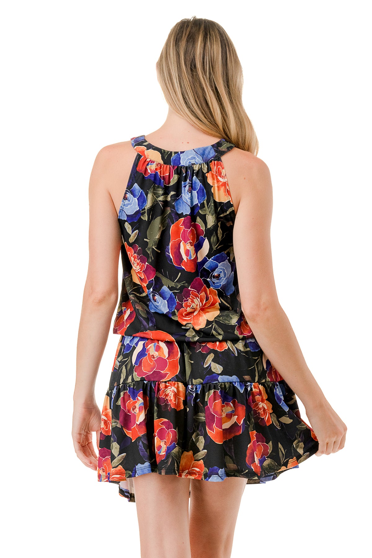 ALESSIA FRONT TIE RUFFLE DRESS (FALL FLOWER)- VD3240