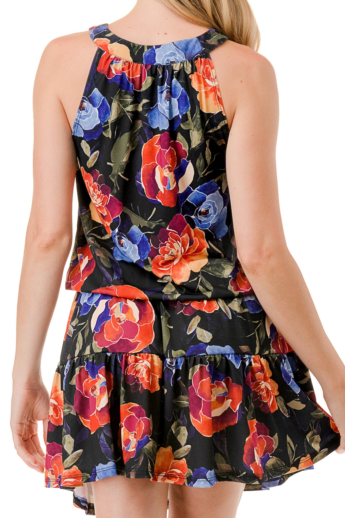 ALESSIA FRONT TIE RUFFLE DRESS (FALL FLOWER)- VD3240