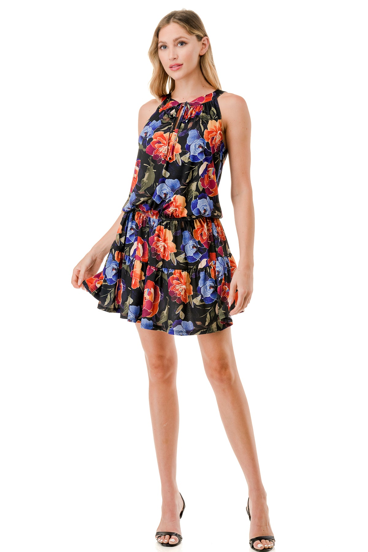 ALESSIA FRONT TIE RUFFLE DRESS (FALL FLOWER)- VD3240