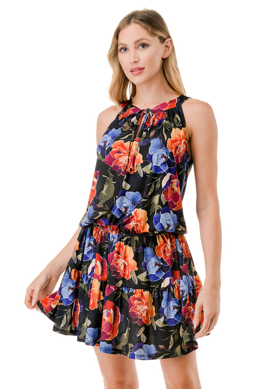 ALESSIA FRONT TIE RUFFLE DRESS (FALL FLOWER)- VD3240