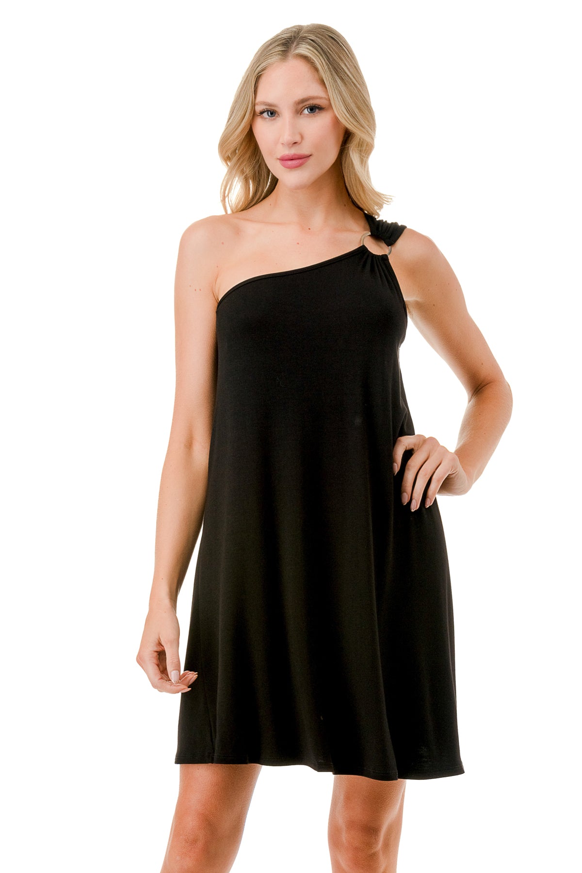 LOUISA ASYMMETRICAL RING DRESS (BLACK)- VD3297