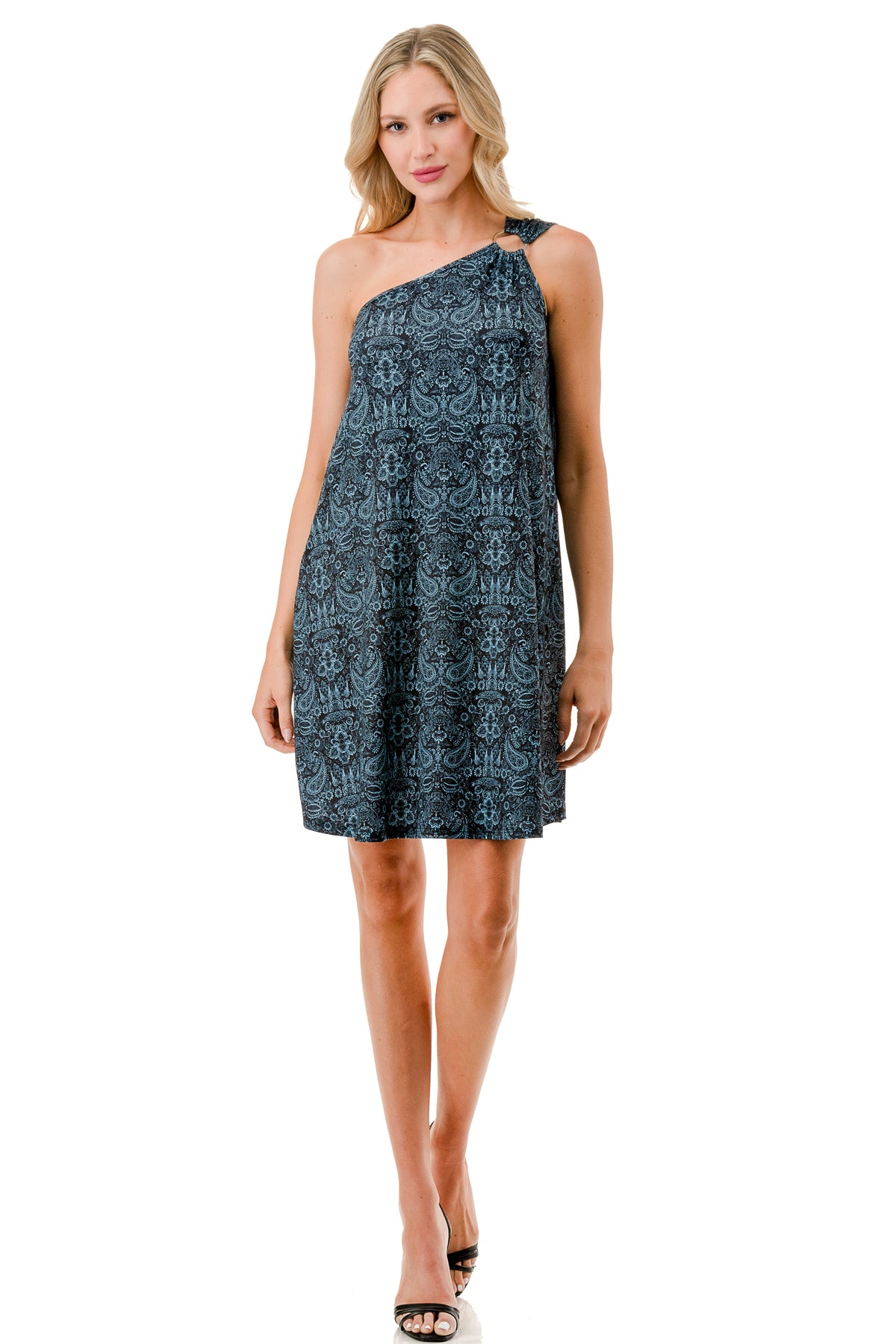 LOUISA ASYMMETRICAL RING DRESS (TEAL PAISLEY)- VD3297